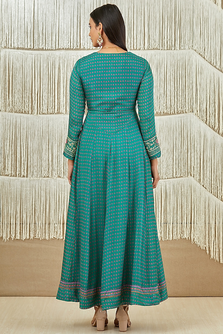 Dull Teal Embroidered Wedding Anarkali Set by Shyam Narayan Prasad at Pernia's Pop Up Shop