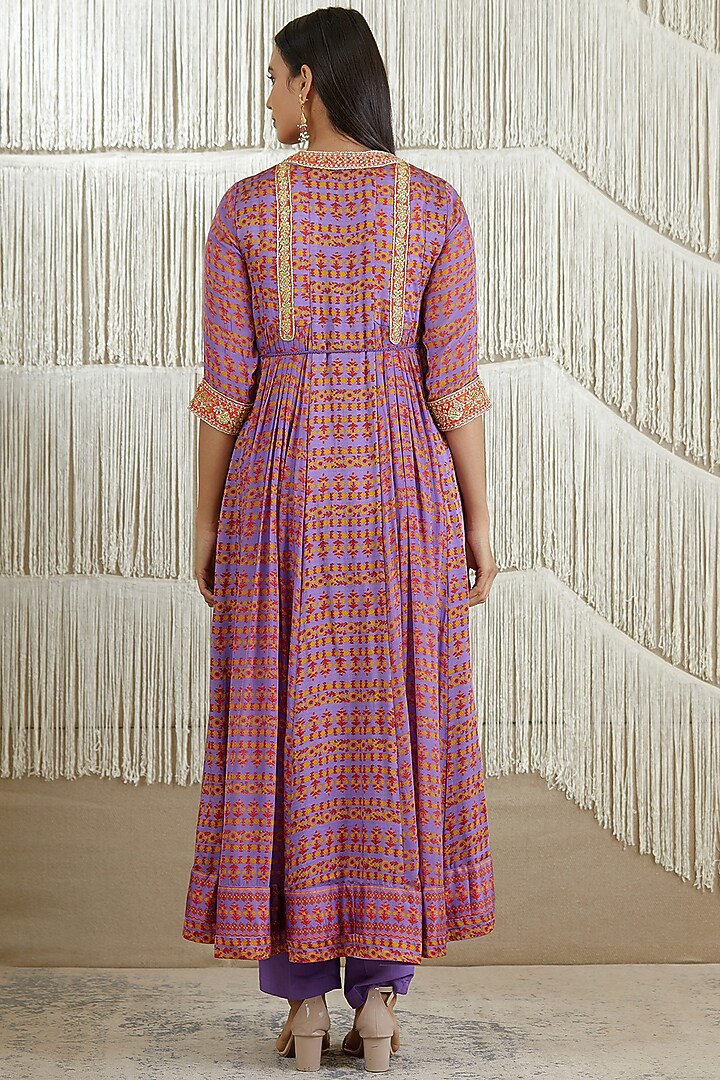 Paisley Purple Printed Party Wear Anarkali Set by Shyam Narayan Prasad at Pernia's Pop Up Shop