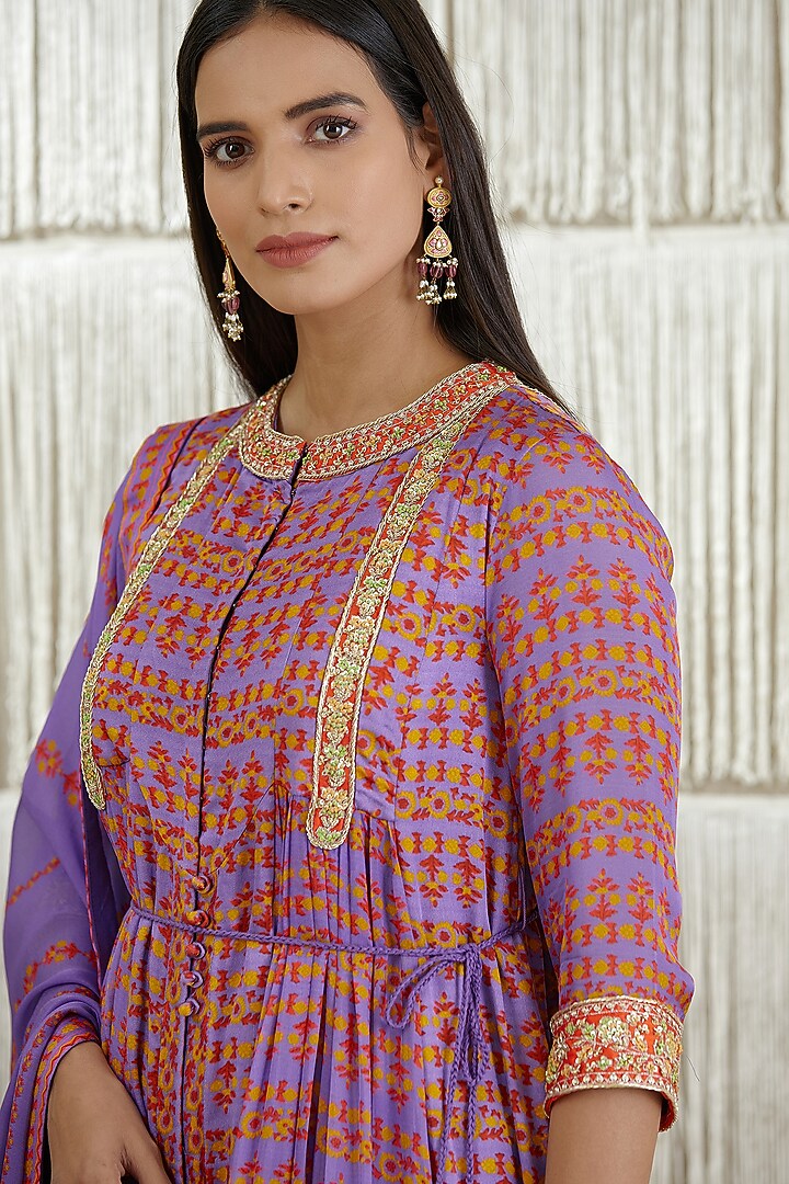 Paisley Purple Printed Party Wear Anarkali Set by Shyam Narayan Prasad at Pernia's Pop Up Shop