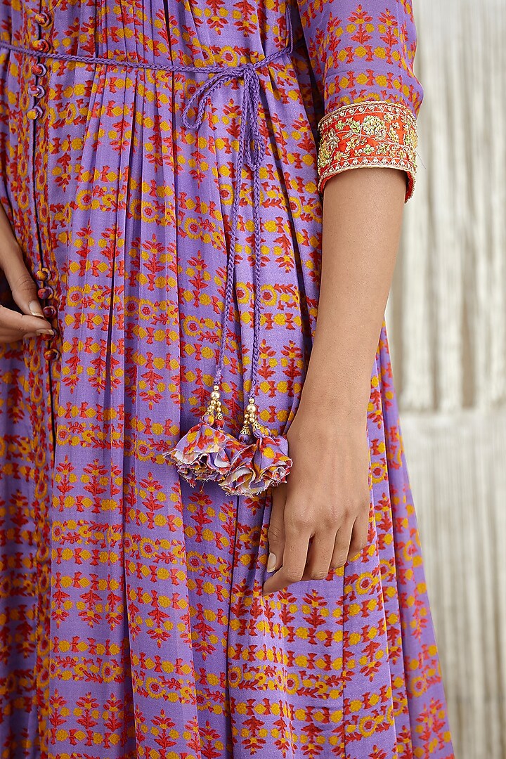 Paisley Purple Printed Party Wear Anarkali Set by Shyam Narayan Prasad at Pernia's Pop Up Shop
