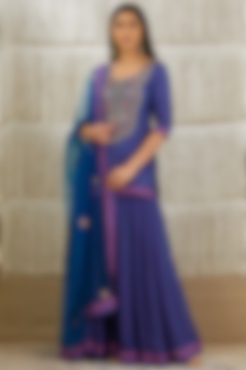 Paisley Blue Printed Wedding Sharara Set by Shyam Narayan Prasad at Pernia's Pop Up Shop