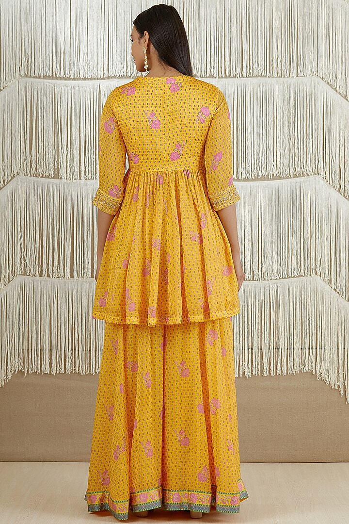 Mustard Printed Wedding Sharara Set by Shyam Narayan Prasad at Pernia's Pop Up Shop