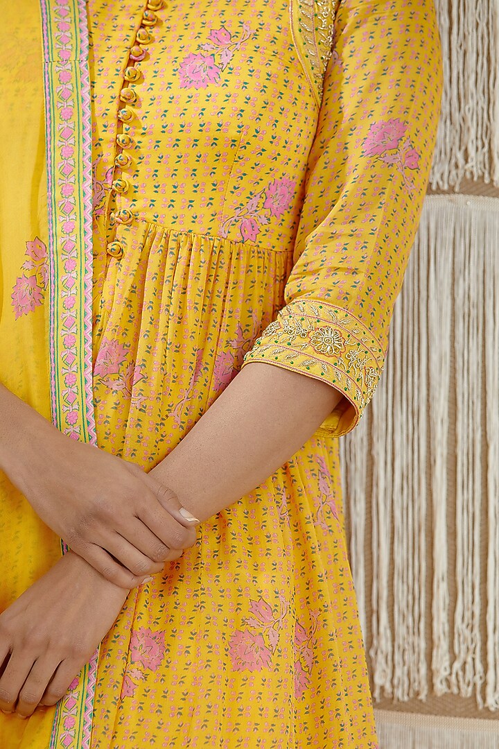 Mustard Printed Wedding Sharara Set by Shyam Narayan Prasad at Pernia's Pop Up Shop