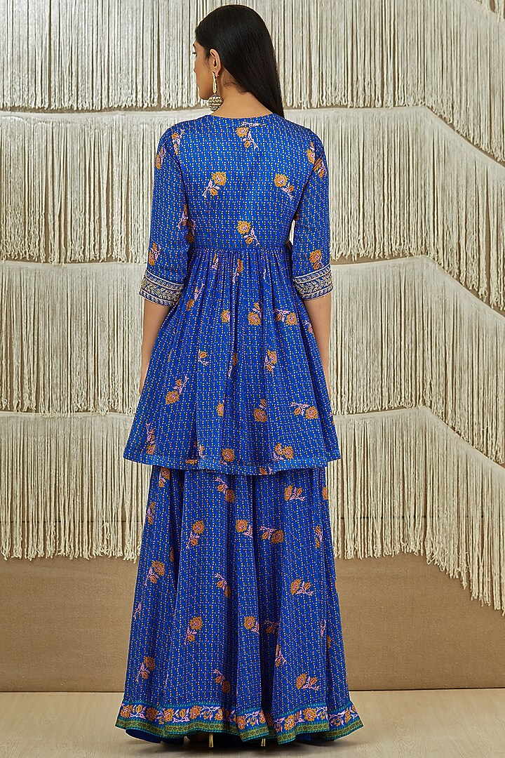 Celtic Blue Printed Wedding Sharara Set by Shyam Narayan Prasad at Pernia's Pop Up Shop