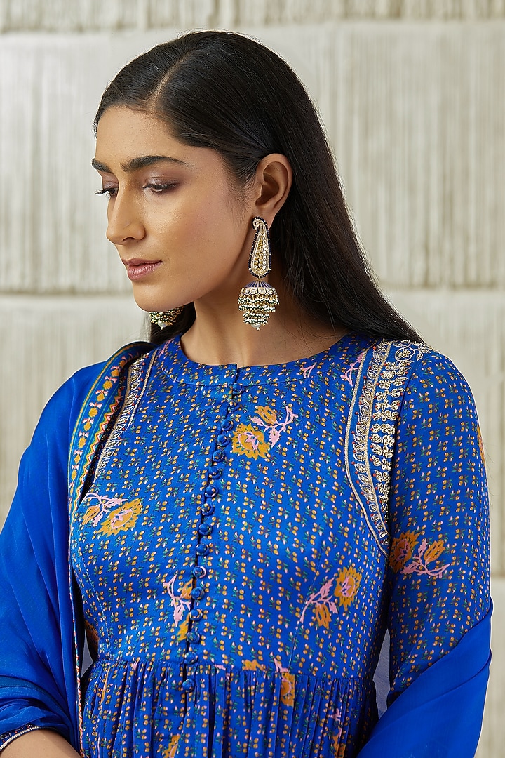 Celtic Blue Printed Wedding Sharara Set by Shyam Narayan Prasad at Pernia's Pop Up Shop