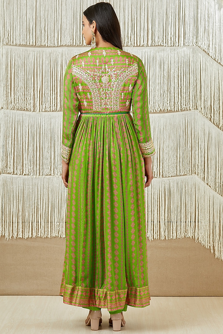 Fresh Green Embroidered Wedding Anarkali Set by Shyam Narayan Prasad at Pernia's Pop Up Shop
