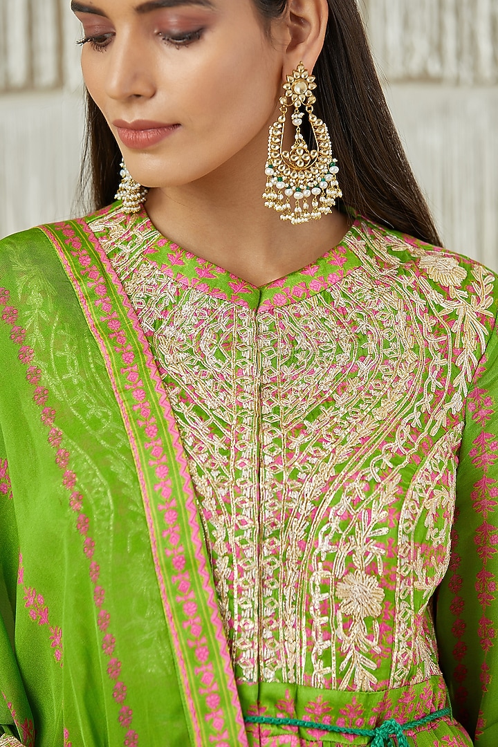 Fresh Green Embroidered Wedding Anarkali Set by Shyam Narayan Prasad at Pernia's Pop Up Shop