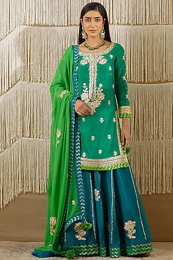 Paisley Blue Embroidered Wedding Sharara Set by Shyam Narayan Prasad at Pernia's Pop Up Shop