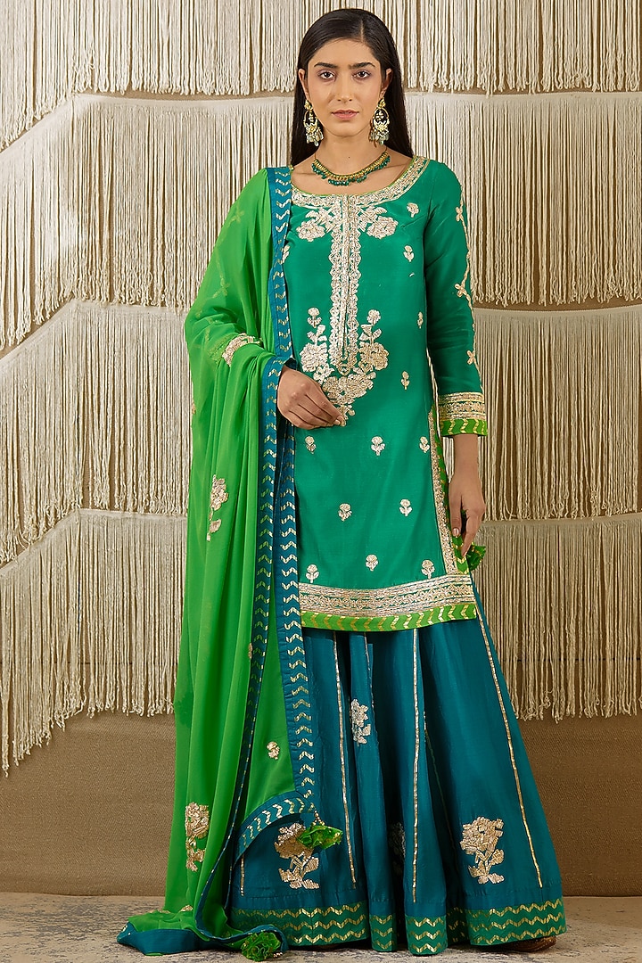Paisley Blue Embroidered Wedding Sharara Set by Shyam Narayan Prasad at Pernia's Pop Up Shop