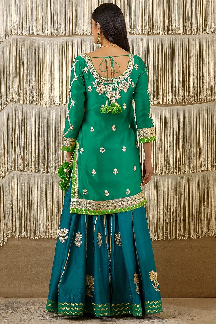 Paisley Blue Embroidered Wedding Sharara Set by Shyam Narayan Prasad at Pernia's Pop Up Shop