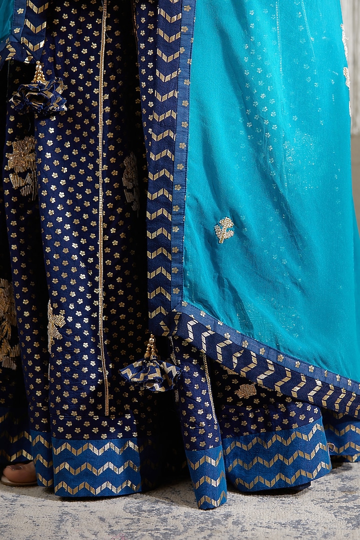 Spectrum Blue Embroidered Skirt Set by Shyam Narayan Prasad at Pernia's Pop Up Shop