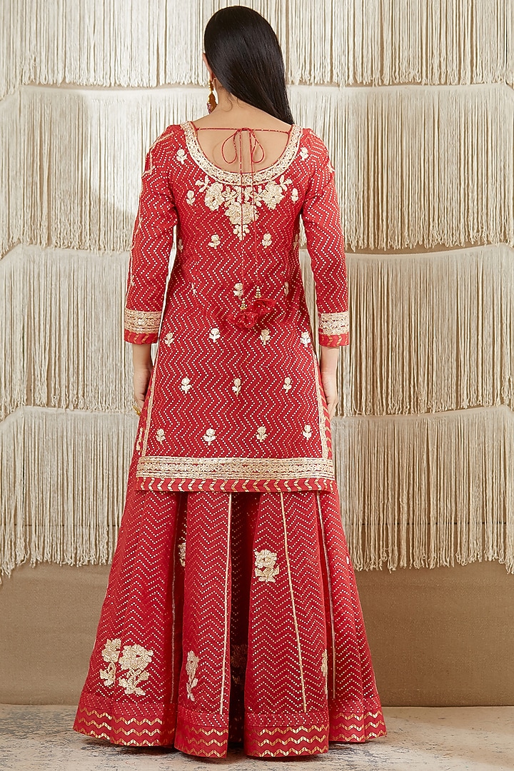Clear Red Embroidered Wedding Sharara Set by Shyam Narayan Prasad at Pernia's Pop Up Shop