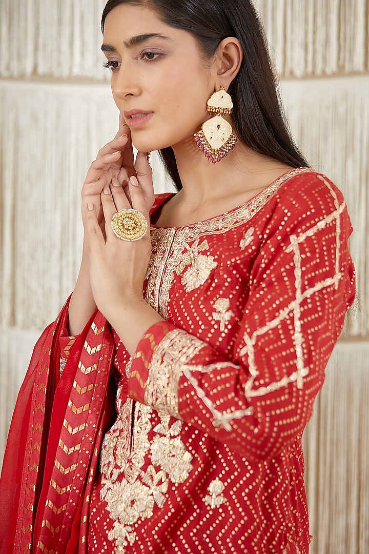 Clear Red Embroidered Wedding Sharara Set by Shyam Narayan Prasad at Pernia's Pop Up Shop