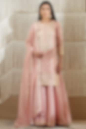 Powder Pink Chanderi Wedding Sharara Set by Shyam Narayan Prasad at Pernia's Pop Up Shop