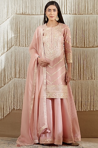 Powder Pink Chanderi Sharara Set by Shyam Narayan Prasad