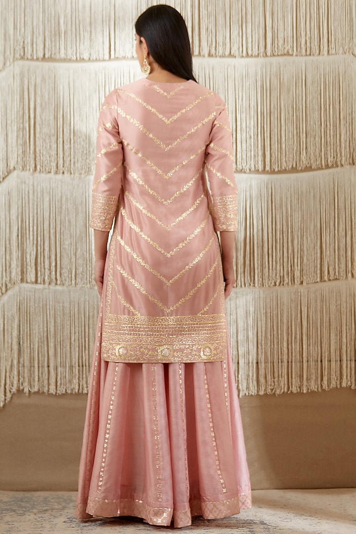 Powder Pink Chanderi Wedding Sharara Set by Shyam Narayan Prasad at Pernia's Pop Up Shop