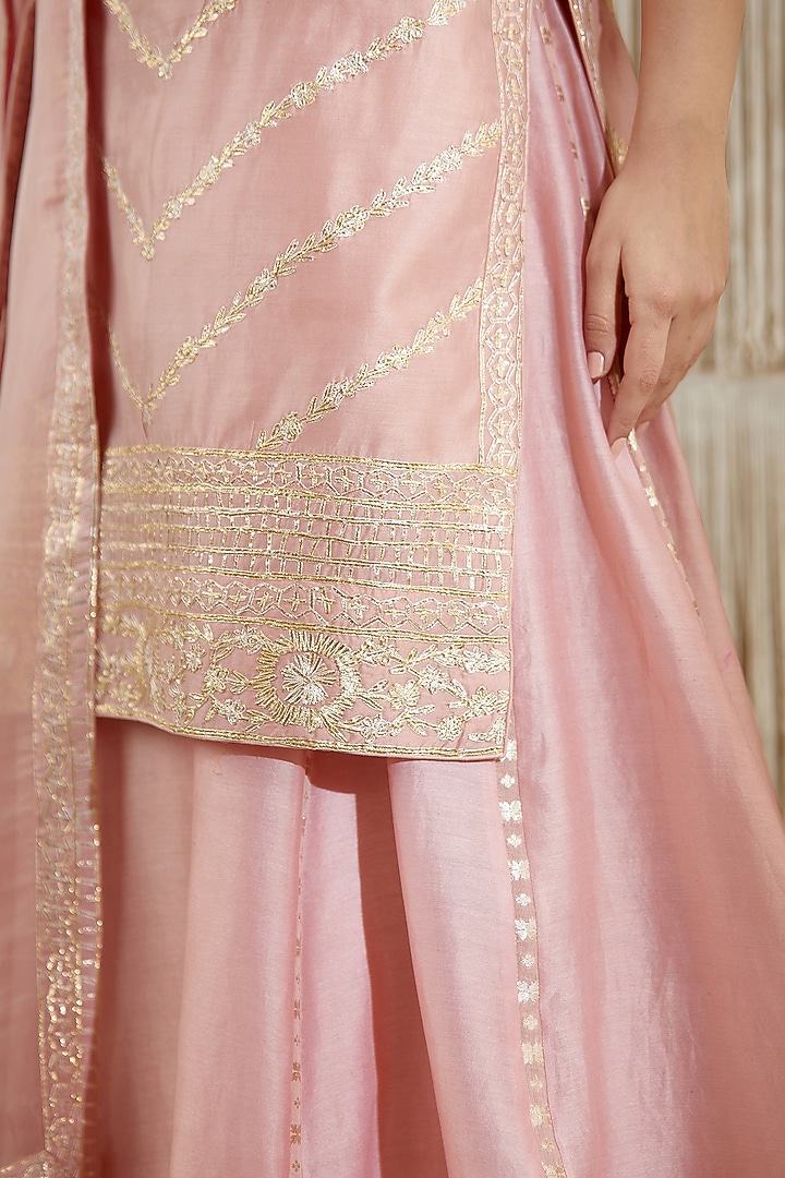 Powder Pink Chanderi Wedding Sharara Set by Shyam Narayan Prasad at Pernia's Pop Up Shop