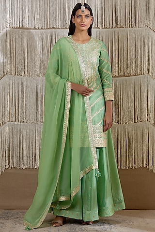 Light Mint Chanderi Sharara Set by Shyam Narayan Prasad