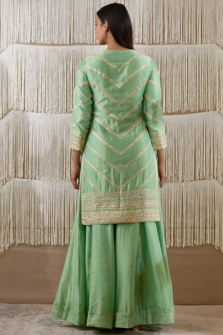 Light Mint Chanderi Wedding Sharara Set by Shyam Narayan Prasad at Pernia's Pop Up Shop