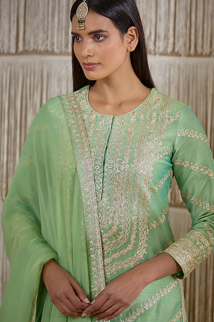 Light Mint Chanderi Wedding Sharara Set by Shyam Narayan Prasad at Pernia's Pop Up Shop