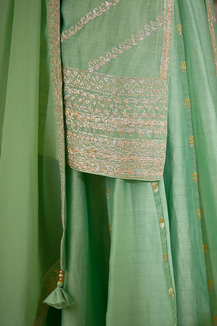 Light Mint Chanderi Wedding Sharara Set by Shyam Narayan Prasad at Pernia's Pop Up Shop