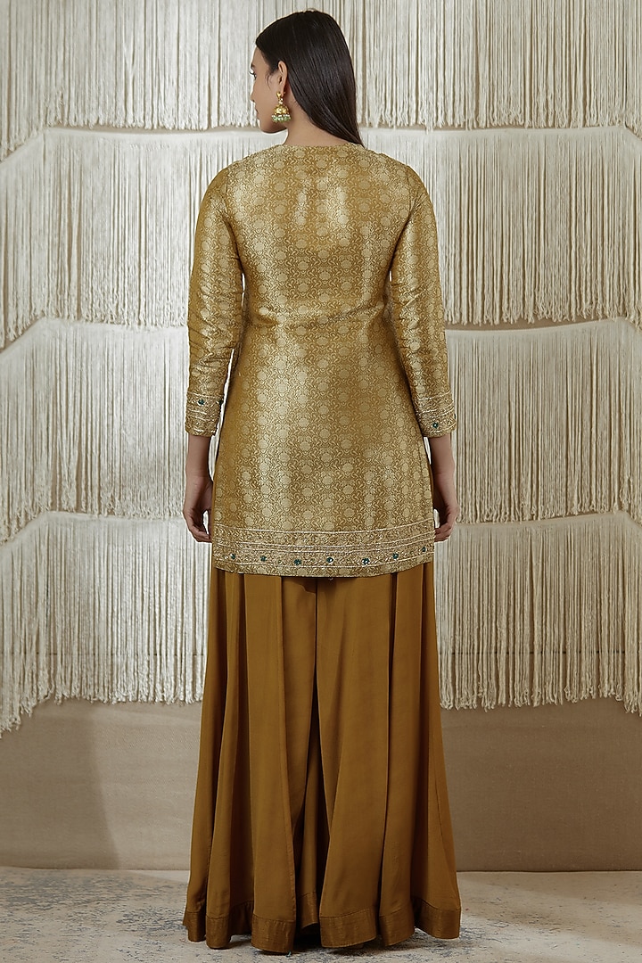 Dark Olive Brocade & Chinon Wedding Sharara Set by Shyam Narayan Prasad at Pernia's Pop Up Shop
