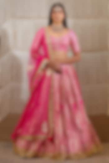 Dark Pink Embroidered Lehenga Set by Shyam Narayan Prasad