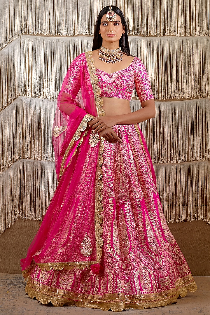 Dark Pink Embroidered Lehenga Set by Shyam Narayan Prasad
