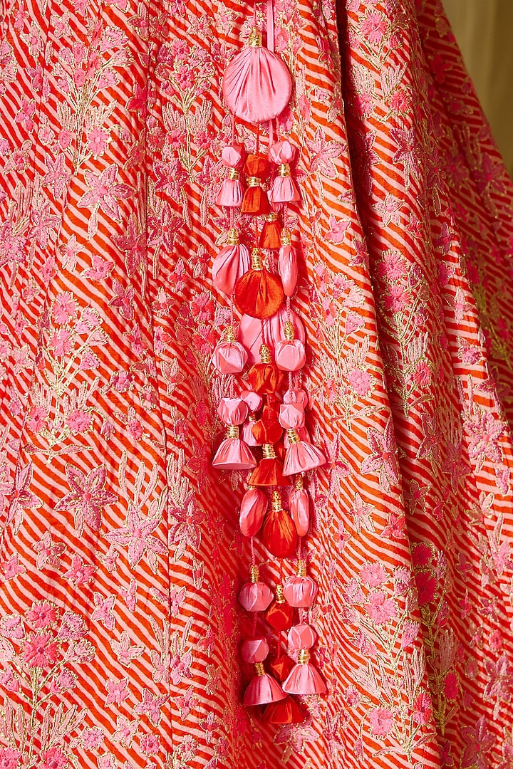 Bright Pink Silk Embroidered & Printed Bridal Lehenga Set by Shyam Narayan Prasad at Pernia's Pop Up Shop