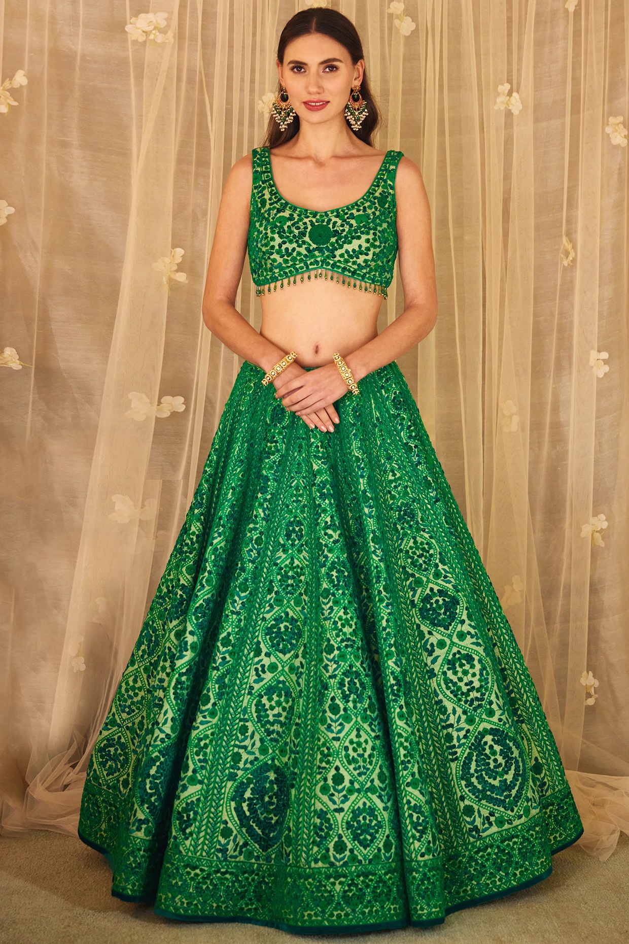 Buy Bottle Green Sequins Work Banglori Silk Trendy Lehenga Choli Online