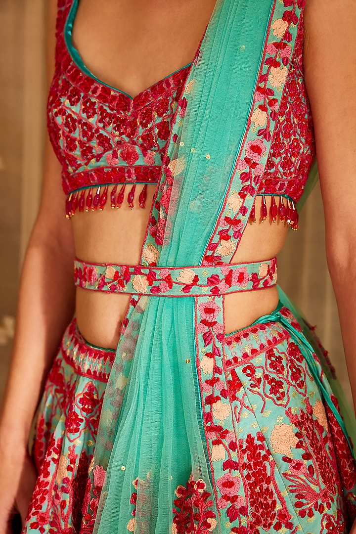 Pink Brocade Embroidered Bridal Lehenga Set by Shyam Narayan Prasad at Pernia's Pop Up Shop