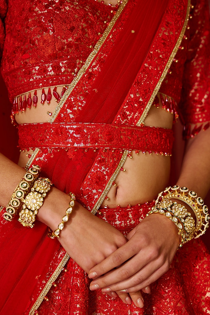 Red Brocade Embroidered Bridal Lehenga Set by Shyam Narayan Prasad at Pernia's Pop Up Shop