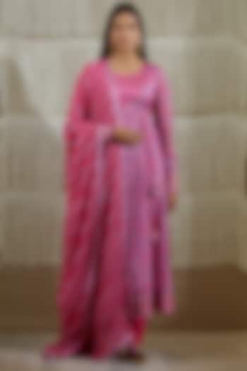 Pinkish Purple Cotton Satin Angrakha Kurta Set by Shyam Narayan Prasad at Pernia's Pop Up Shop