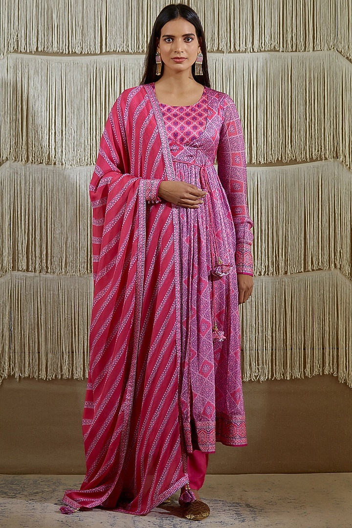 Pinkish Purple Cotton Satin Angrakha Kurta Set by Shyam Narayan Prasad at Pernia's Pop Up Shop