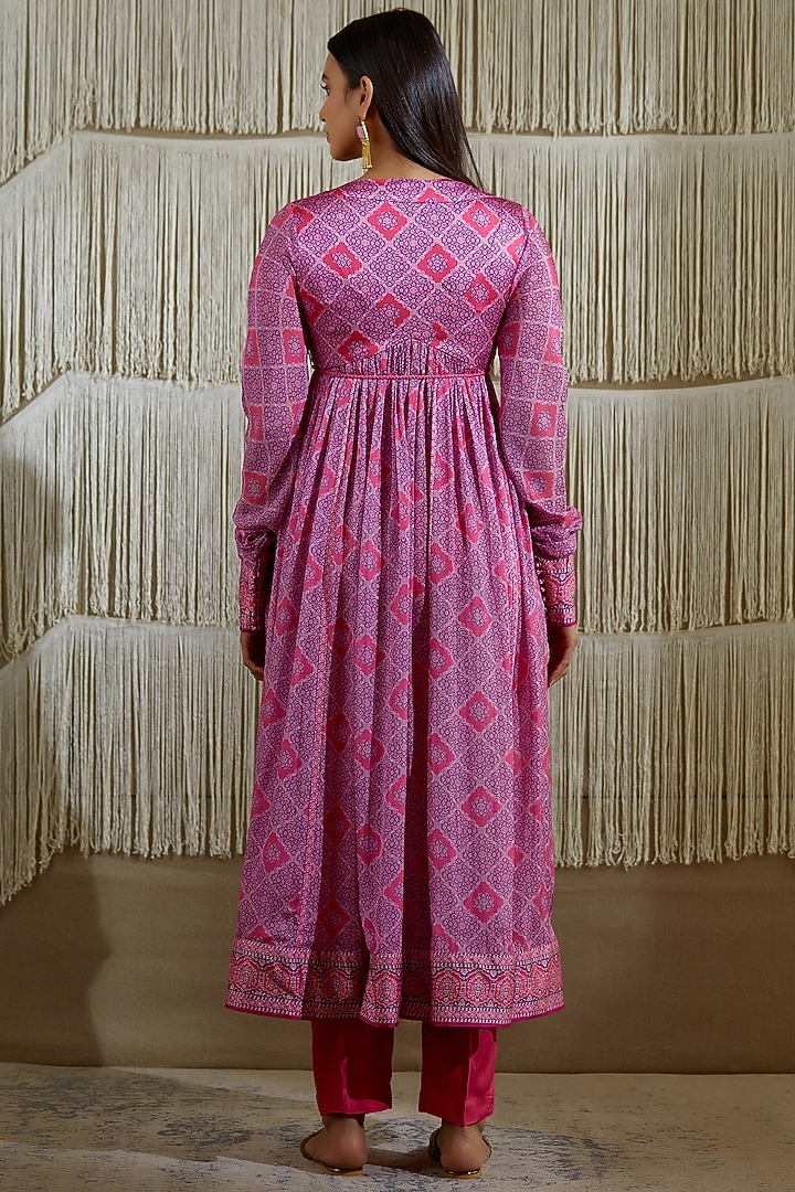 Pinkish Purple Cotton Satin Angrakha Kurta Set by Shyam Narayan Prasad at Pernia's Pop Up Shop