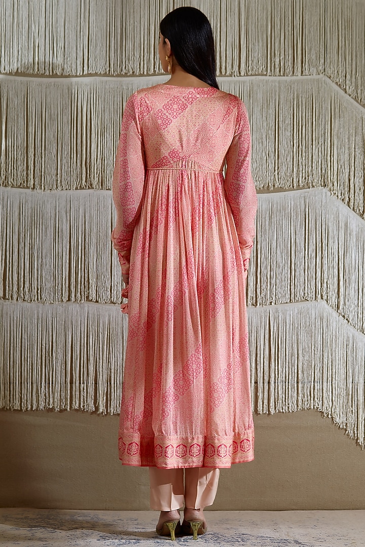 Coral Pink Cotton Satin Angrakha Kurta Set by Shyam Narayan Prasad at Pernia's Pop Up Shop