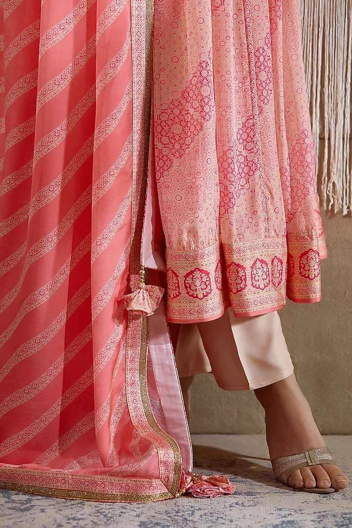 Coral Pink Cotton Satin Angrakha Kurta Set by Shyam Narayan Prasad at Pernia's Pop Up Shop