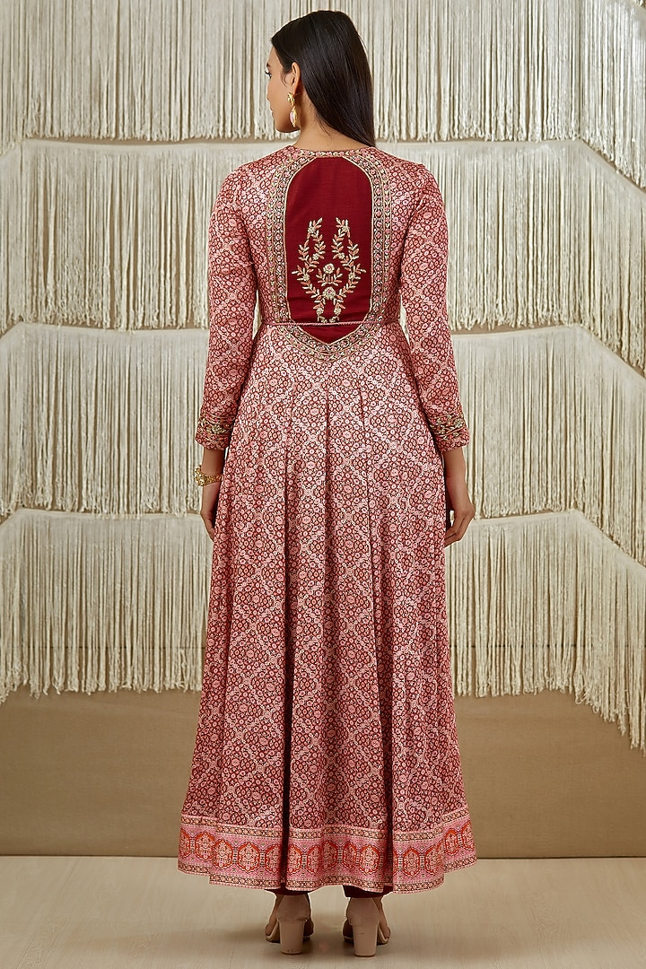 Dark Maroon Zardosi Embroidered Wedding Anarkali Set by Shyam Narayan Prasad at Pernia's Pop Up Shop