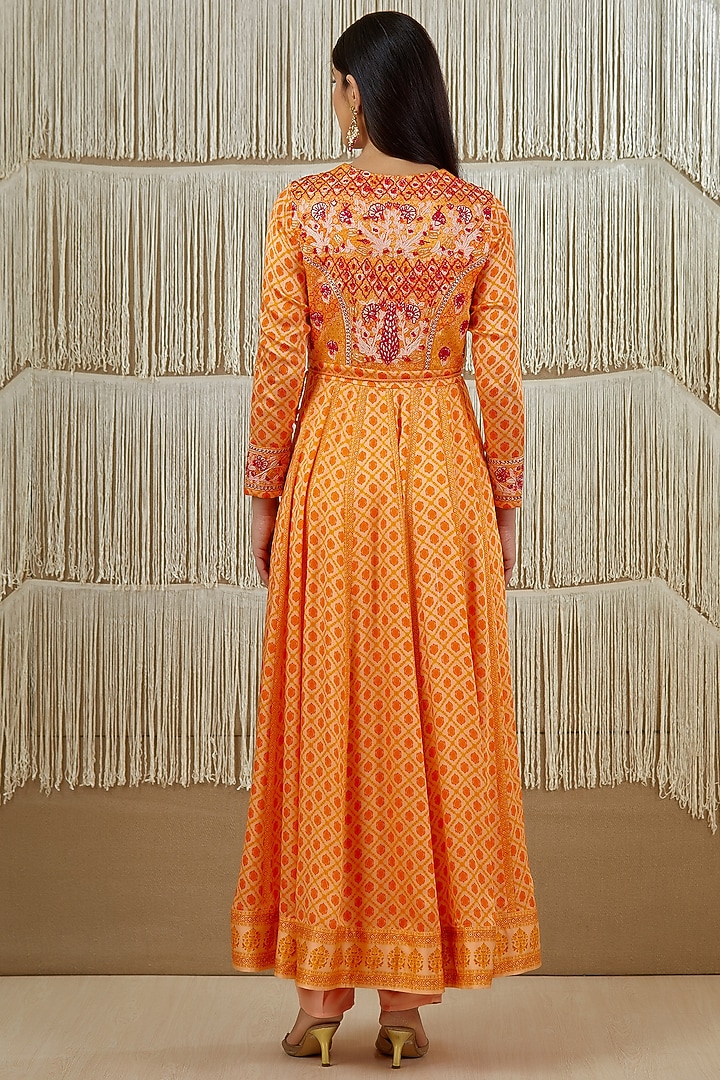 Bright Orange Embroidered Wedding Anarkali Set by Shyam Narayan Prasad at Pernia's Pop Up Shop
