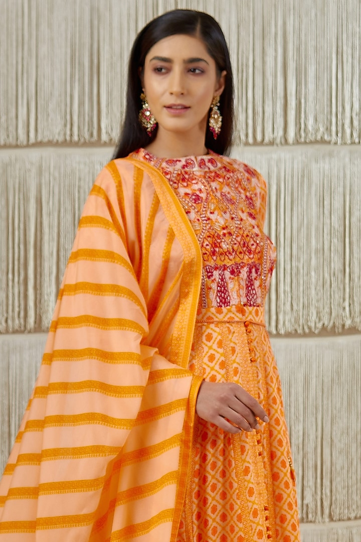 Bright Orange Embroidered Wedding Anarkali Set by Shyam Narayan Prasad at Pernia's Pop Up Shop