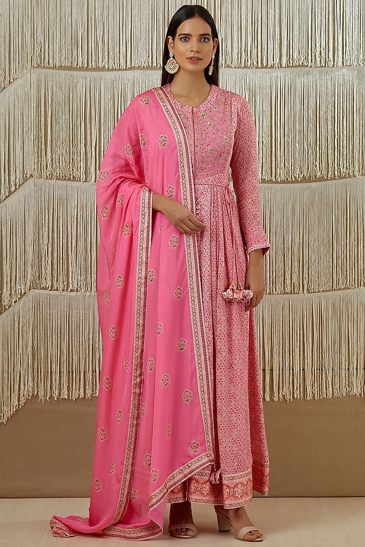 Pink Zardosi Embroidered Anarkali Set by Shyam Narayan Prasad
