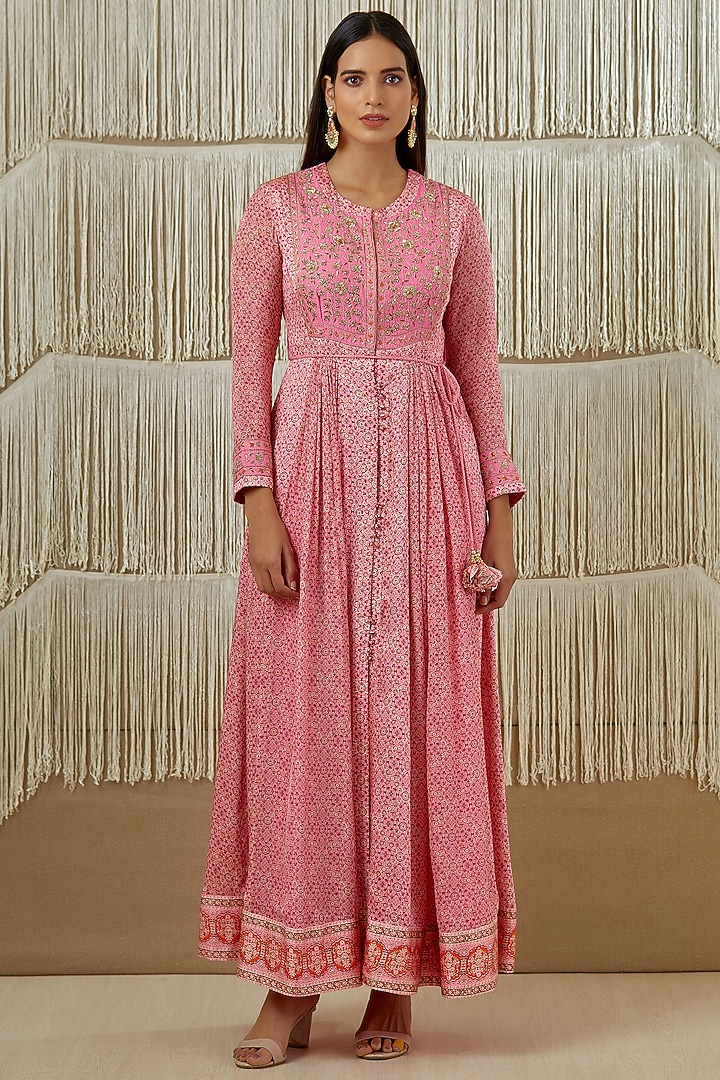 Pink Zardosi Embroidered Wedding Anarkali Set by Shyam Narayan Prasad at Pernia's Pop Up Shop