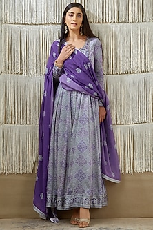 Purple Embroidered Anarkali Set by Shyam Narayan Prasad-SHYAM NARAYAN PRASAD