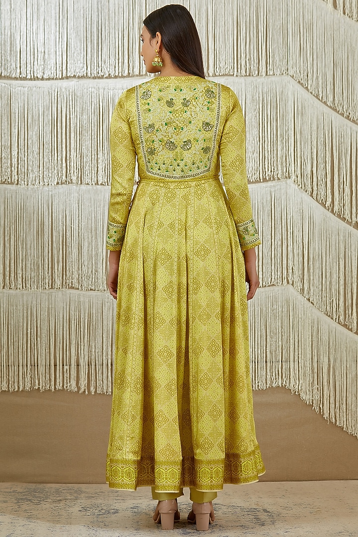 Mustard Green Embroidered Wedding Anarkali Set by Shyam Narayan Prasad at Pernia's Pop Up Shop