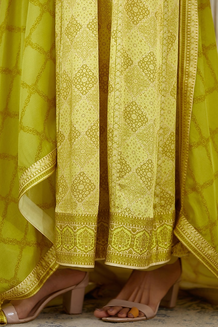 Mustard Green Embroidered Wedding Anarkali Set by Shyam Narayan Prasad at Pernia's Pop Up Shop