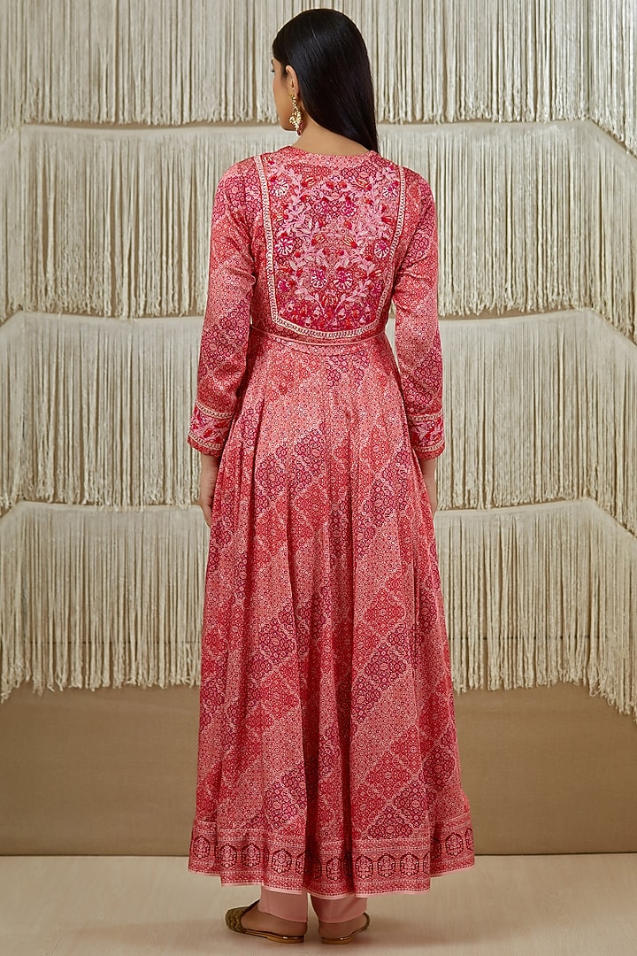 Pink Embroidered & Printed Wedding Anarkali Set by Shyam Narayan Prasad at Pernia's Pop Up Shop