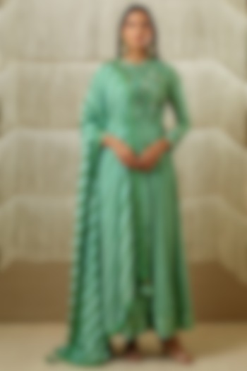 Green Embroidered & Printed Party Wear Anarkali Set by Shyam Narayan Prasad at Pernia's Pop Up Shop