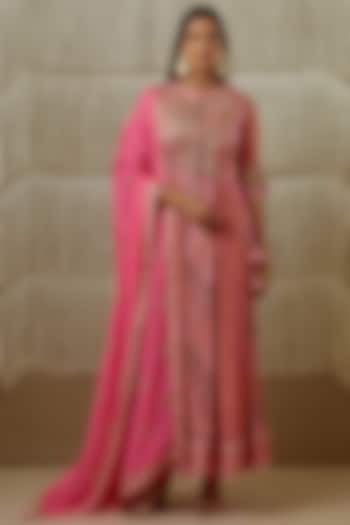 Persian Pink Embroidered Anarkali Set by Shyam Narayan Prasad