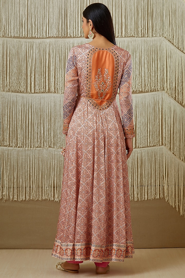 Rust Embroidered & Printed Wedding Anarkali Set by Shyam Narayan Prasad at Pernia's Pop Up Shop