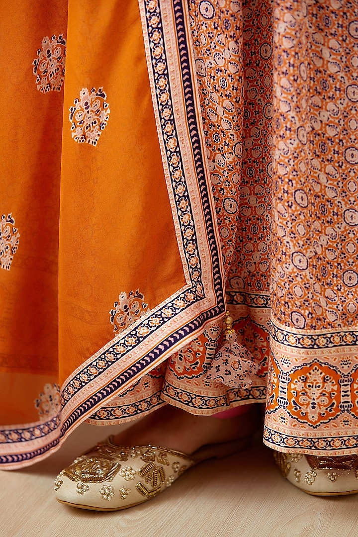 Rust Embroidered & Printed Wedding Anarkali Set by Shyam Narayan Prasad at Pernia's Pop Up Shop